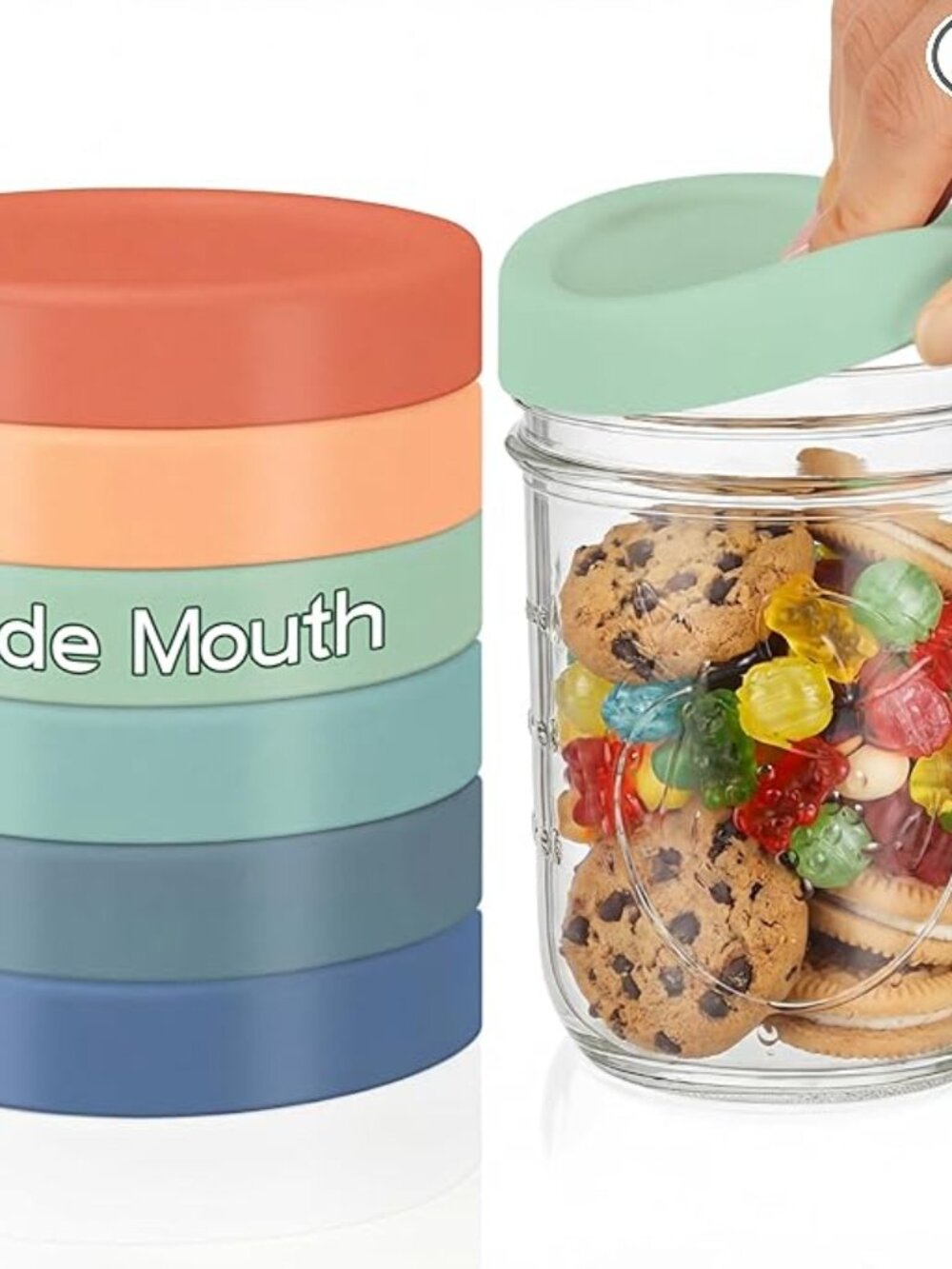 6 Pcs Silicone Wide Mouth Mason Jar Lids Leak Proof for size 86 mm